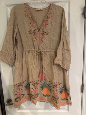 Spartina 449 Beige Dress with Coral Embroidery